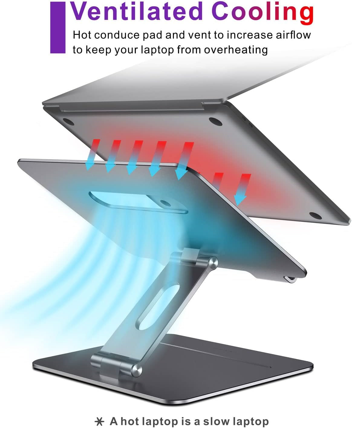 Adjustable Macbook Laptop Stand for Desk | Ergonomic Aluminum Laptop Riser with Heat-Vent, Compatible for 10-17" Laptops, Space Grey